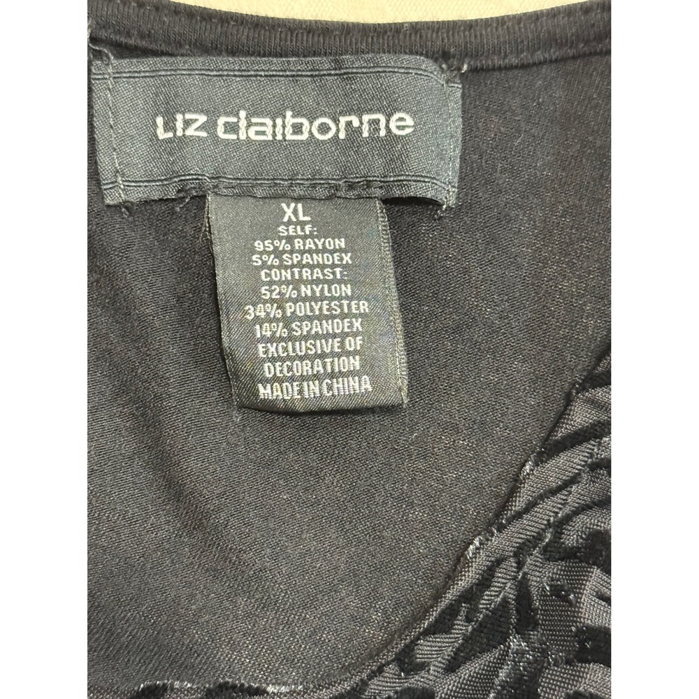 Liz Claiborne Bell Sleeve Top Womens XL Black Velvet Burnout Paisley Whimsigoth - Picture 7 of 12